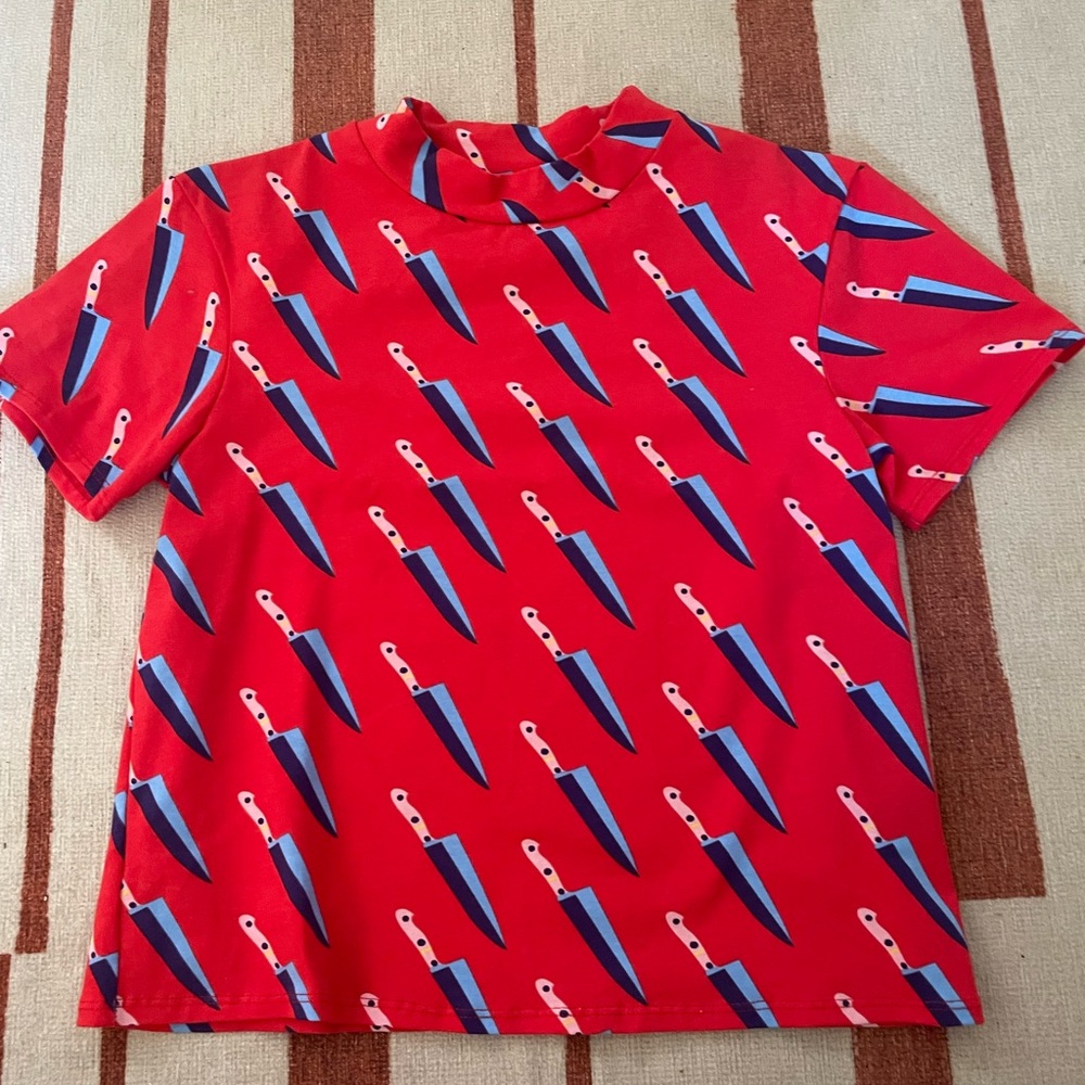 Nooworks Knives pattern mockneck top
